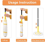 Self-Wringing Twist Mops with 1 Extra Refill, Microfiber Mops for Floor Cleaning with 57 " Long Handle, Easy Wringing Floor Mop for Hardwood Commercial Household Clean (1 Handle & 2 Mop Heads)