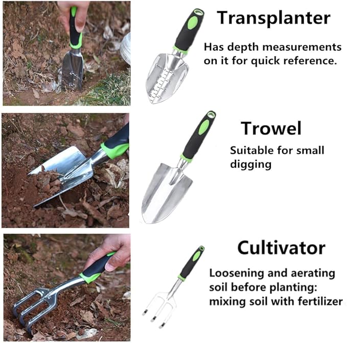 SZHDXSY,Garden Tools Set 3 Pack Garden Hand Shovels Garden Trowels , Included Trowel, Transplant Trowel and Cultivator Hand Rake,Durable Garden Hand Tools ,with Ergonomic Rubberized Non-Slip Grip,