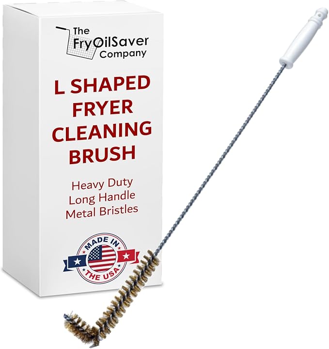 L-Shaped Deep Fryer Cleaning Brush, Up to 750F High Heat Resistant Metal Bristles Fryer Cleaning Brush for Food Debris, Grease Build-Up in Kitchen & Restaurant Deep Fryers Coil by FryOilSaver Co. B53C