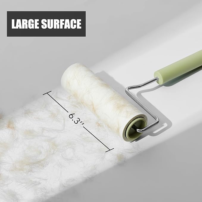 Extra Sticky Large Surface Lint Roller, 6.3'' Giant Lint Roller for Pet Hair, 360 Sheets/ 4 Refills, Long Handle Lint Remover for Clothes, Furniture, Dog & Cat Hair Remover (360 Sheets)