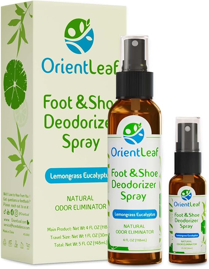 Shoe Deodorizer Spray 4 Fl Oz & Travel Size 1 Fl Oz, Shoe Spray for Smelly Shoes Eucalyptus Lemongrass