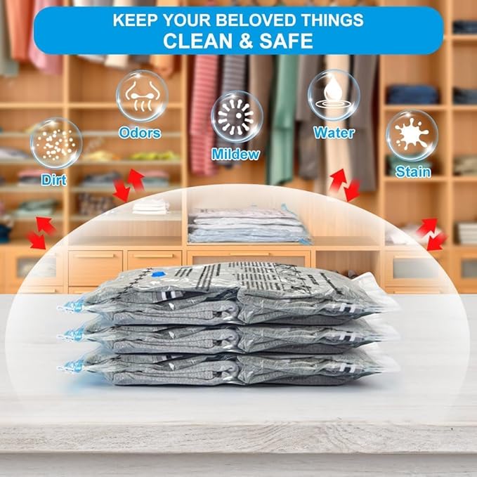 BoxLegend Vacuum Storage Bags with Large Hand Pump 15 Combo (1X-Jumbo, 2 Jumbo, 5 Large, 5 Medium, 2 Small) Thickened Vacuum Seal Bags for Clothing Pillow Comforters Bedding,1 Large Pump