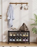 3-Tier Shoe Rack Bench - Entryway Organizer with Shoe Storage, Sturdy Shoe Shelf for Front Door, Small Space Saving Furniture, Black, 27.2" x 12.0" x 15.9"