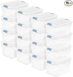 Sterilite 16 Pack Latching Box, 64 Qt Plastic Storage Container, Stackable Large Home or Office Tote Organizers with Secure Lids, White