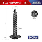 #8 x 1 Inch Wood Screw 500Pcs Alloy Steel Standard Thread Truss Head Fast Self Tapping Black Oxide by SG TZH