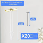 20 Pcs Drywall Anchor with Included Bolts for 1/4”-20, Heavy Duty Hollow Drywall Anchors for TV Mounting Kit, Strong Hollow Wall Anchors Holds up to 270lbs Each in 1/2” Drywall, 20 Packs