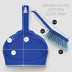 LOLA Clip On Dust Pan & Brush Set, w/Easy Dust, Dirt & Debris Catching Rubber Lip, Flagged Fiber Bristled Brush, Hang Hole for Easy Storage