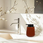 INGOFIN Ceramic Lotion Dispenser - 12 oz Refillable Hand Soap Dispenser Bathroom, Modern Liquid Soap Dispenser with Pump, Dish Dispenser for Kitchen,Kiln-Glazed Red