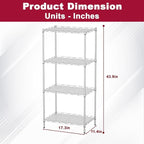 4-Tier Wire Shelving Unit 600 lbs Weight Capacity Storage Shelves Metal Frame Garage Shelves Easy Installation Metal Shelves for Home Kitchen Garage Pantry, 12" Dx18 Wx44 H, Chrome