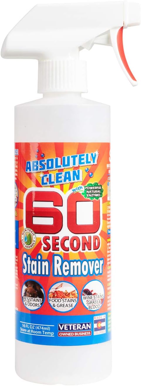 Absolutely Clean Amazing 60 Second Stain Remover - Powerful, Natural Enzymes Remove Food, Grease, Pet Stains & More, Fast & Easy - Fragrance Free - Eco Friendly - USA Made (16oz Pack of 1)