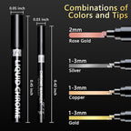 Renfio Chrome Paint Markers, 4 Colors Liquid Chrome Metallic Markers Mirror Repair Liquid Metallic Pen for Repairing Model Painting Resin DIY Craft Coloring (1-3mm) - Silver&Gold&Rose Gold&Copper