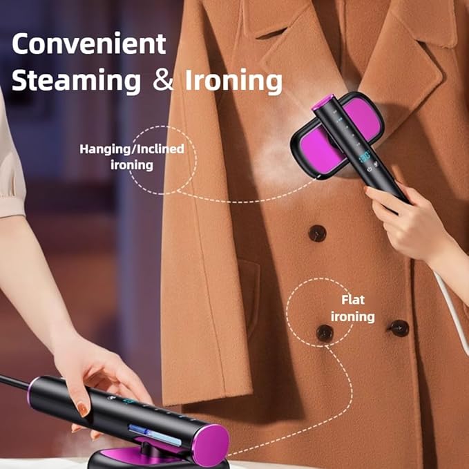 Travel Steamer for All Clothes, AUHKO Smart Garment Iron with Built-in AI Temperature Sensing Chip, LED Real Time Temperature Monitoring, 1200 Watts Portable Handheld Garment Wrinkles Remover