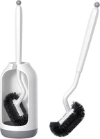 HAMITOR Toilet Bowl Brush Holder Set: Deep Cleaning Brushes with Curved Design - Ergonomic Long Handle for 360° Dead Corner Clean with Replacement Brush - Bathroom Accessories for RV Apartment