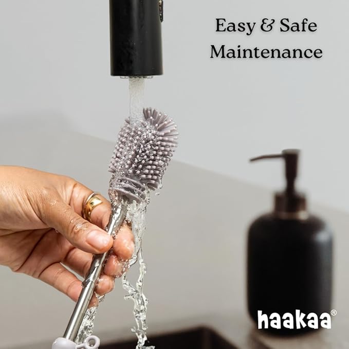 Haakaa Silicone Cleaning Brush Kit – Household Cleaning Brushes for Bottles and Crevices – Food-Grade Silicone: Dishwasher Safe (Brush-Blush)
