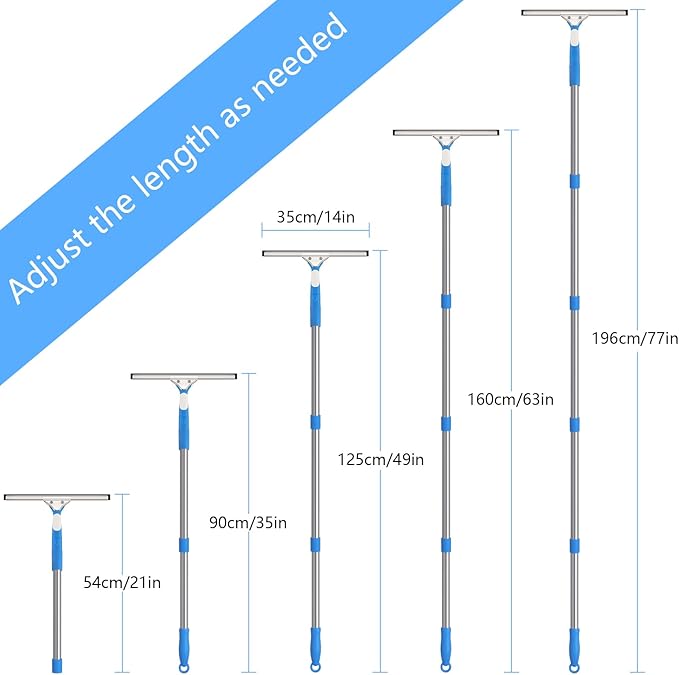 6.5 Feet Window Cleaning Kit with Extension Poles, Window Cleaner Tool with 14’’ Silicone Squeegee, 14’’ Microfiber Scrubber & Cloth, Window Washing Equipment for Indoor/Outdoor Windows