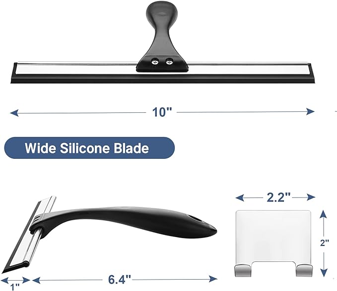 AmazerBath Squeegee for Shower Glass Door, Shower Squeegee for Glass Doors - All-Purpose Squeegee with Hook for Shower Doors, Windows, Mirrors, Tiles and Car Glass, 10 Inches