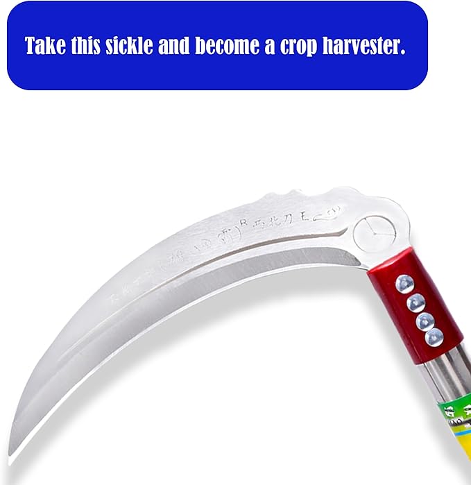 1pce 380mm/14.96in Stainless Steel Billhook Brush Clearing Sickle for Grass,Weeding Tools for Garden,Curved Sawtooth Sickle,Machete Axe for Cutting Trees,Steel Blade Knife in Hand