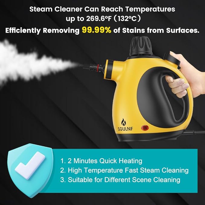 Handheld Steam Cleaner, Pressurized Steam Cleaner, Multi-Purpose Powerful Home Use Steamer for Cleaning, Car, Bathroom, Shower, Upholstery