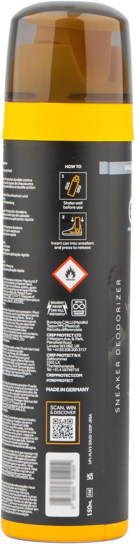 Crep Protect Shoe Deodorizer Spray - Foot & Shoe Odor Eliminator for Smelly Shoes, Sneakers, Boots, Suede & Nubuck - 24-Hour Freshness, Refreshing Scent (Vanquish, 5.07oz)