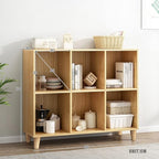 IOTXY Freestanding Open Cubes Bookcase - 2-Tier Floor Standing Wooden Storage Display Cabinet Organizer with Legs for Home Office, 6-Cubes Open Shelf Low Short Bookshelf, Oak
