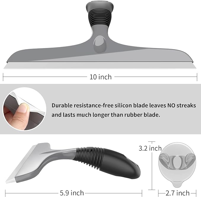 MR.SIGA Multi-Purpose Silicon Squeegee for Window, Glass, Shower Door, Car Windshield, Heavy Duty Window Scrubber, Includes Suction Hook, 10 inch, Gray & Black, 1 Pack