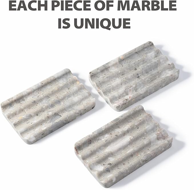 Soap Holder for Bathroom, Grey Marble Soap Dish for Kitchen Countertop, Soap Tray with Creative Wavy Design, Soap Saver for Bath Tub, Sponges, Italian Natural Stone