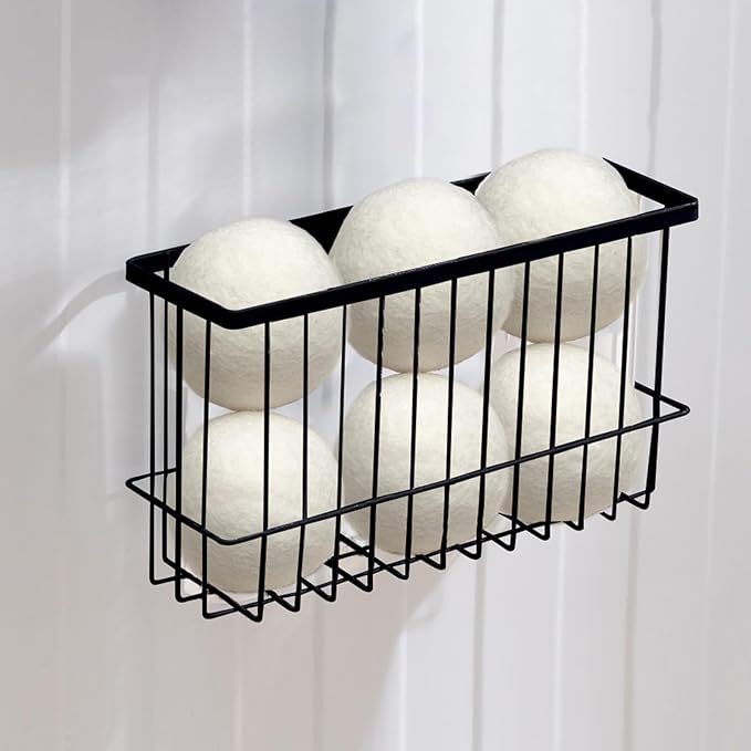 Magnetic Dryer Ball Holder for Laundry Room Dryer Ball Organization, Magnetic Lint Bin for Laundry Room Wool Dryer Ball Organizer, Iron Dryer Ball Container for Laundry Room Storage（Black）