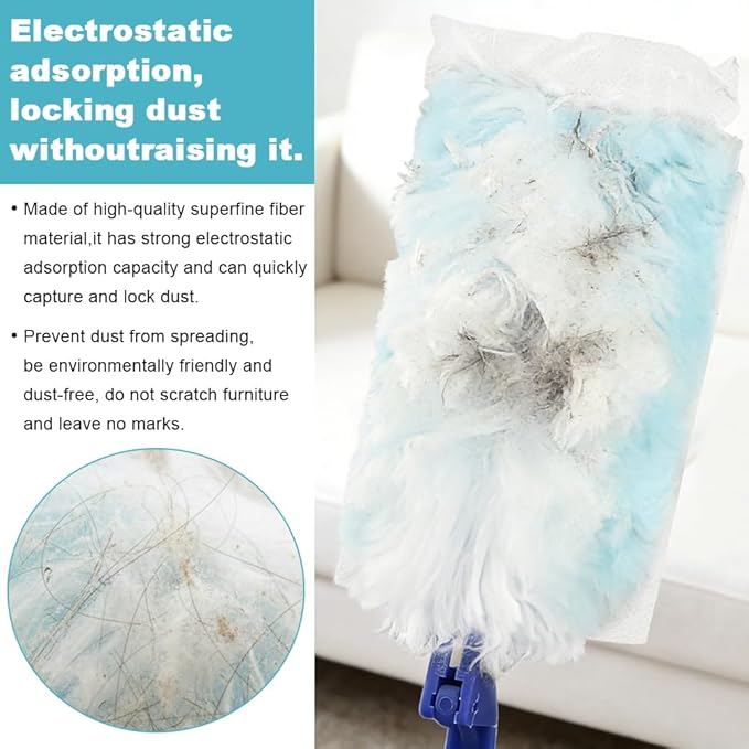 Dusters Starter Kit, 30 pcs Microfibers Duster Refills with 2 Extendable Handle and 2 Mini Crevice Cleaning Brush, Disposable Multi Surface Dusters for Cleaning Home (Color:Blue)