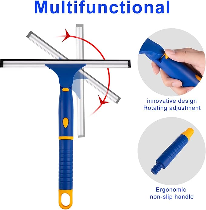 ITTAHO Shower Squeegee for Glass Doors, All-Purpose Anti-Slip Window Squeegee with 2 Blades, Window Cleaner Tool for Shower Doors, Windows, Bathroom and Car Windshields