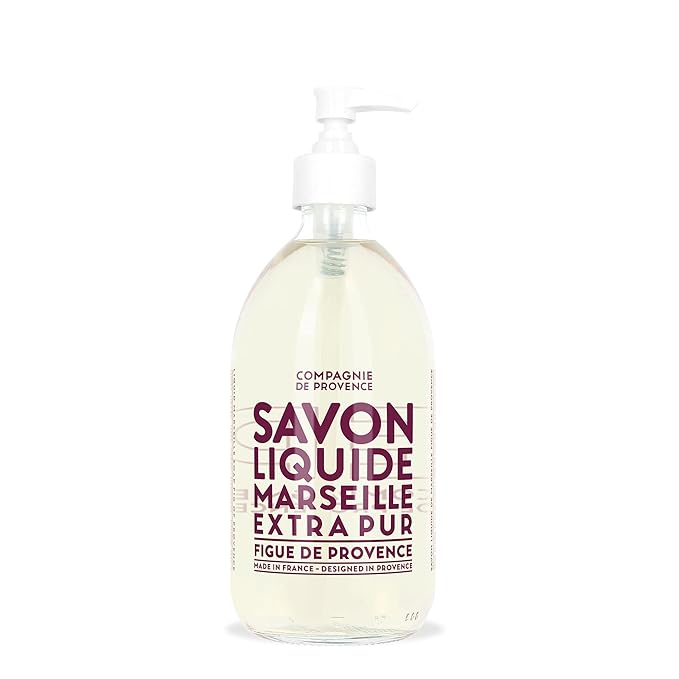 Compagnie de Provence Savon de Marseille Extra Pure Liquid Soap - Fig of Provence - 16.7 Fl Oz Glass Pump Bottle and 33.8 Fl Oz Plastic Bottle Refill