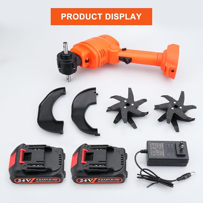 24V Cordless Tiller Cultivator, 4-Inch Tilling Width and Depth, Handheld with Extension Rod, 235 RPM Electric Garden Tiller, Lightweight 1.2kg Body, 2 × 1.5Ah Batteries & Charger