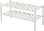 ROMGUAR CRAFT 2 Tier Bamboo Shoe Rack for Closet Free Standing Wood Shoe Shelf for Entryway Small Space Stackable 27"x11"x13" (White)