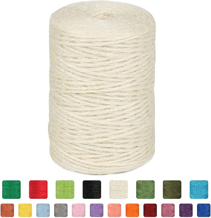 2mm 600ft Colored Natural Jute Twine String for Gift Wrapping Craft Baker Plant Christmas Ribbon Twine Handmade Arts Decoration Thin Packing String Home Decor