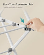 SONGMICS Foldable Clothes Drying Rack, Laundry Drying Rack, Clothes Airer, Steel Frame, 14.6 x 36.6 x 53.2 Inches, Easy Assembly, Indoor Outdoor Use, Pearl White ULLR771W01