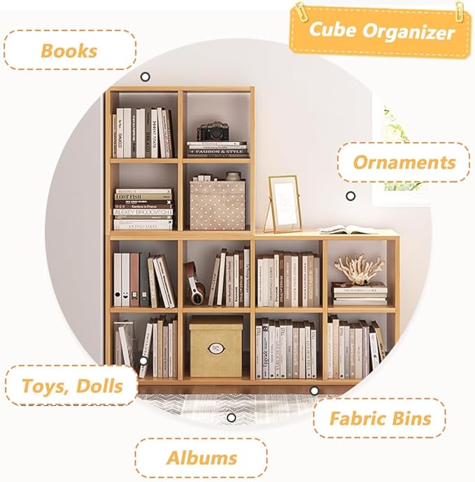 4 Cube Organizer Bookcase - Fabric Storage Bins Container, Open Shelf Simple Compartments Bookshelf, White