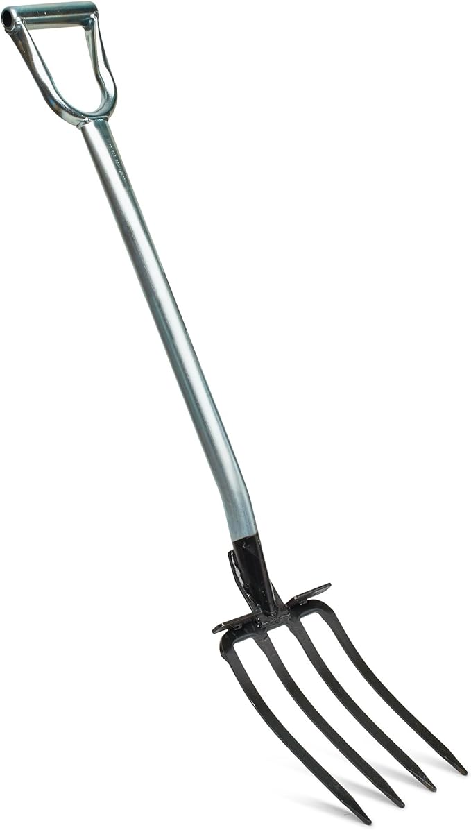 Kings County Tools 4-Tine Pitch Fork for Gardening - 42.5” Pitchfork Heavy Duty Steel Alloy Tines - Garden Fork for Loosening Soil, Compost, Mulching, Aeration, or Manure - Gardening Tools