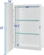 Bathroom Medicine Cabinet with Beveled Edge Mirrored Door 16 x 22 inch, Recessed or Surface Mount, with Adjustable Glass Shelves