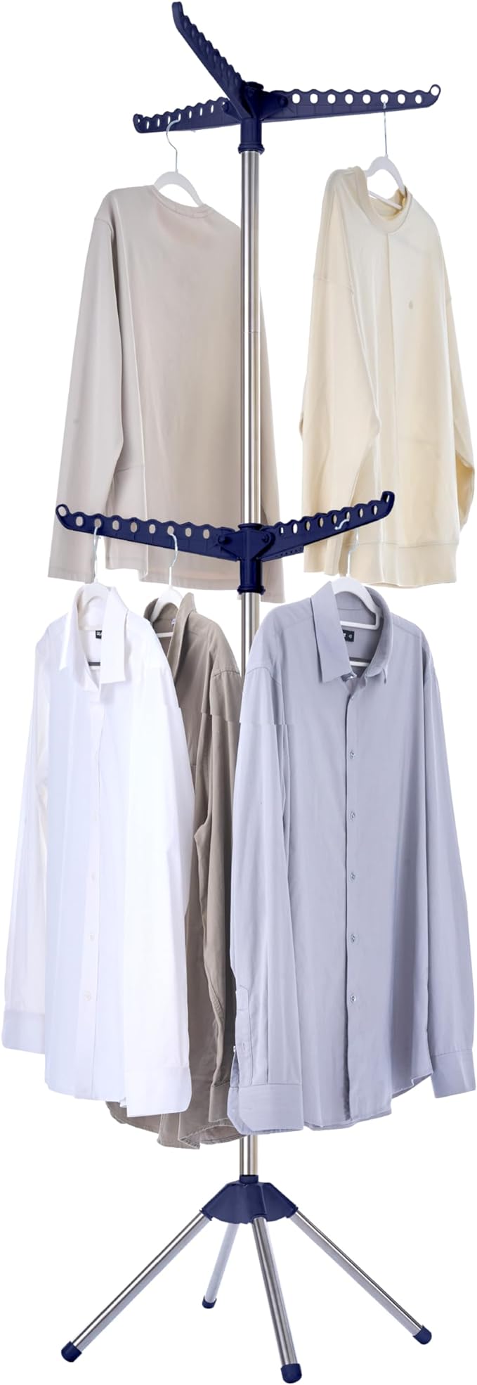 Clothes Drying Rack Foldable, 74.8 inch 2 Tier Laundry Drying Rack with Rotating Clothes Rail for 54 Pieces of Clothes, Space Saving, Indoor, Stainless Steel, Blue and Silver CDR002Q01