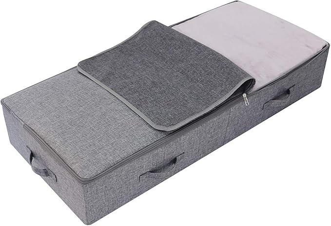 39.4X16.9X7“ Under The Bed Shoes Clothing Bedding Storage Organizer Containers with Lid, Dust-proof & Foldable Washable, Durable Plastic Board in Boxes, Dark Gray