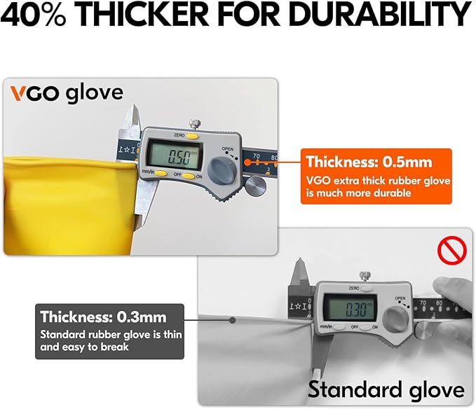 Vgo... 10-Pairs Reusable Household Gloves, Rubber Dishwashing gloves, Extra Thickness, Long Sleeves, Kitchen Cleaning, Working, Painting, Gardening, Pet Care (Size L, Yellow, HH4601)