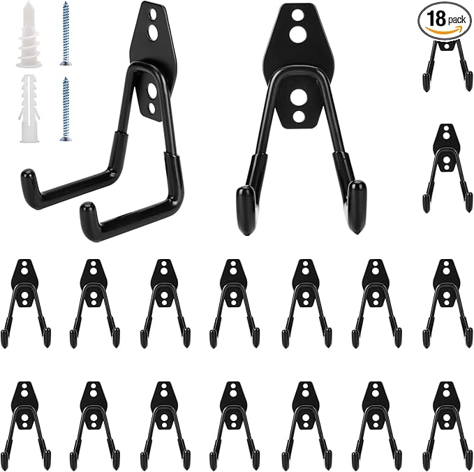 18 Pack Garage Hooks Heavy Duty - Supports 100 lbs, Utility Steel Garage Hanger & Organizer for Organizing Garden Lawn Tools, Ladders, Garden Hose, Digging Shovel, Bikes, Ropes