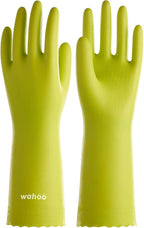 LANON wahoo Skin-Friendly Cleaning Gloves, Dishwashing Kitchen Gloves with Cotton Flocked Liner, Reusable, Non-Slip, Bud Tender, Large