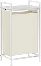 VASAGLE Laundry Hamper, Laundry Basket, Laundry Sorter with a Pull-Out and Removable Bag, Shelf, Metal Frame, 12.4 Gallons (47 L), 16.5 x 11 x 29.5 Inches, Cream White and Cloud White UBLH001W01