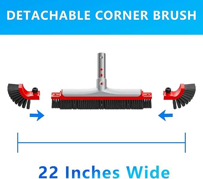 Sepetrel 22” Wide Pool Brush Head for Cleaning Walls,Heavy Duty Inground/Above Ground Aluminum Swimming Pool Scrub Brushes with Curved Ends & Premium Strong Bristle,Red
