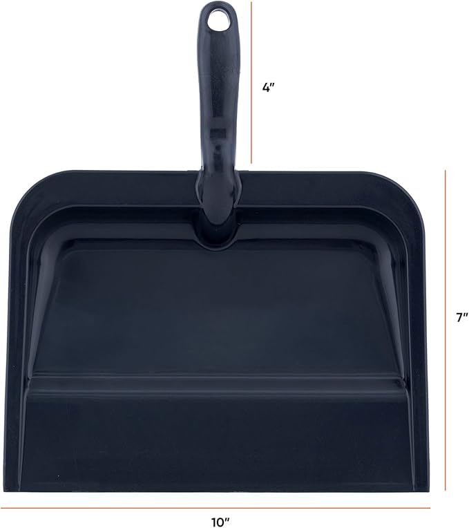 Superio Heavy Duty Plastic Dustpan with Comfort Grip Handle Black, Durable, Lightweight Multi Surface Dust Pan Easy Broom Sweeping, 10 inches Wide, 2-Pack