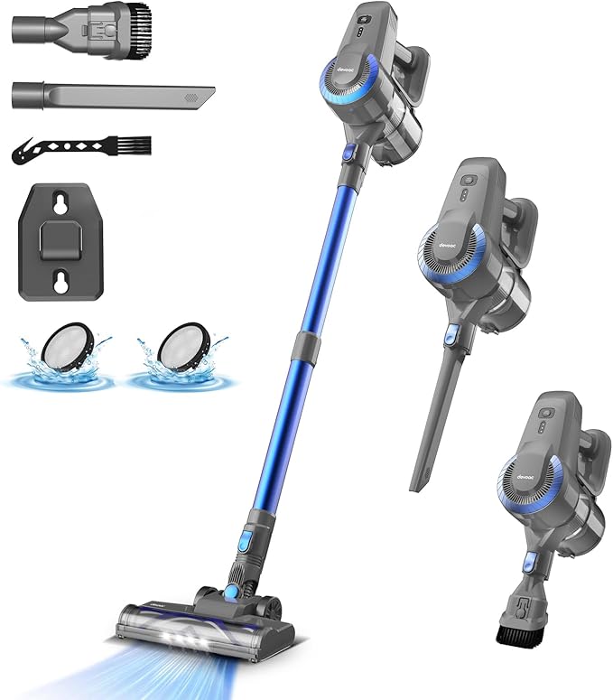 DEVOAC Cordless Vacuum Cleaner, Ultra-Lightweight Stick Vacuum, 2200mAh Battery Up to 40mins Runtime, 6 in 1 Powerful Handheld Vacuum for Home Hard Floor Carpet Pet Hair (Sky)
