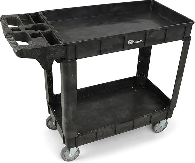 Simpli-Magic Rolling Utility Cart on Wheels, Heavy Duty with Ergonomic Handle, Deep Shelfs for Garage, Warehouse, Workshop, 600-Pound Capacity 40x33x17-Inch
