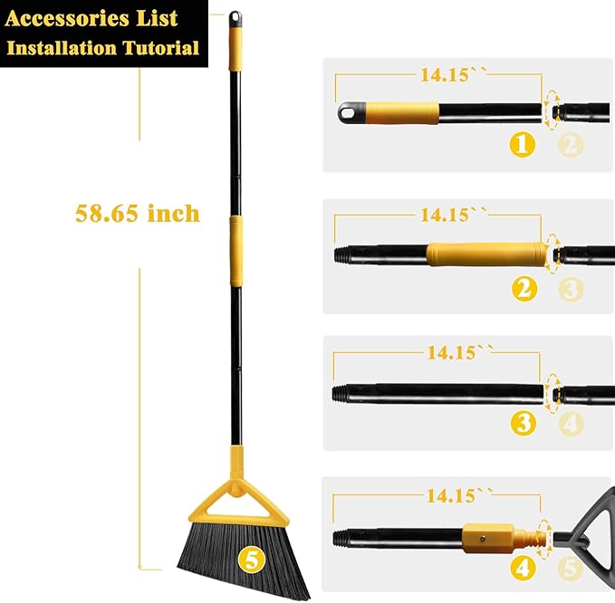 Heavy Duty Commercial Broom, Upgraded Angle Broom for Sweeping Indoor and Outdoor, Perfect Yellow Broom of Kitchen, Garage and Courtyard, Livingroom