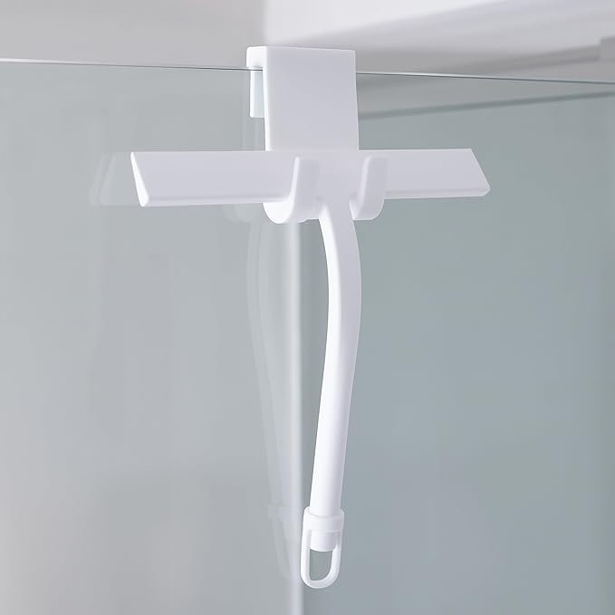 9 inch Squeegee Set with Over Wall Hanger, Suction Cup, and Hook, Glass Cleaning Squeegee for Shower Doors, Windows, Glass Doors, Bathrooms, Mirrors, Car Windshield - Matte White