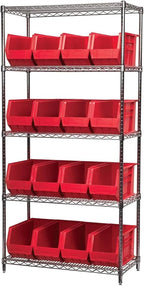 Akro-Mils 30265 AkroBins Plastic Storage Bins, Space-Saving Stackable Bins for Garage, Pantry, Craft Organization, 18-" x 8.25-" x 9-", Red, 6-Pack